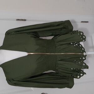 ENTRO Olive Smocked Waist Eyelet Peplum Blouse S NWT